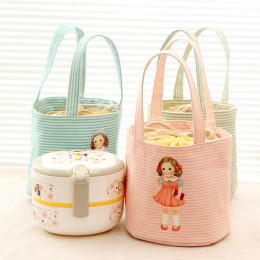 可愛女孩帆布手提便當袋 加厚保溫袋 手提野餐袋