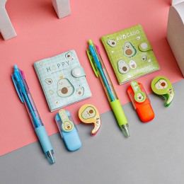 可愛酪梨文具四件組 學生獎品 創意文具組 筆記本螢光筆膠帶四色筆組