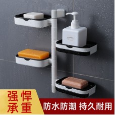 壁掛式可旋轉肥皂盒 抽屜式瀝水肥皂架 浴室置物架 多層香皂收納架